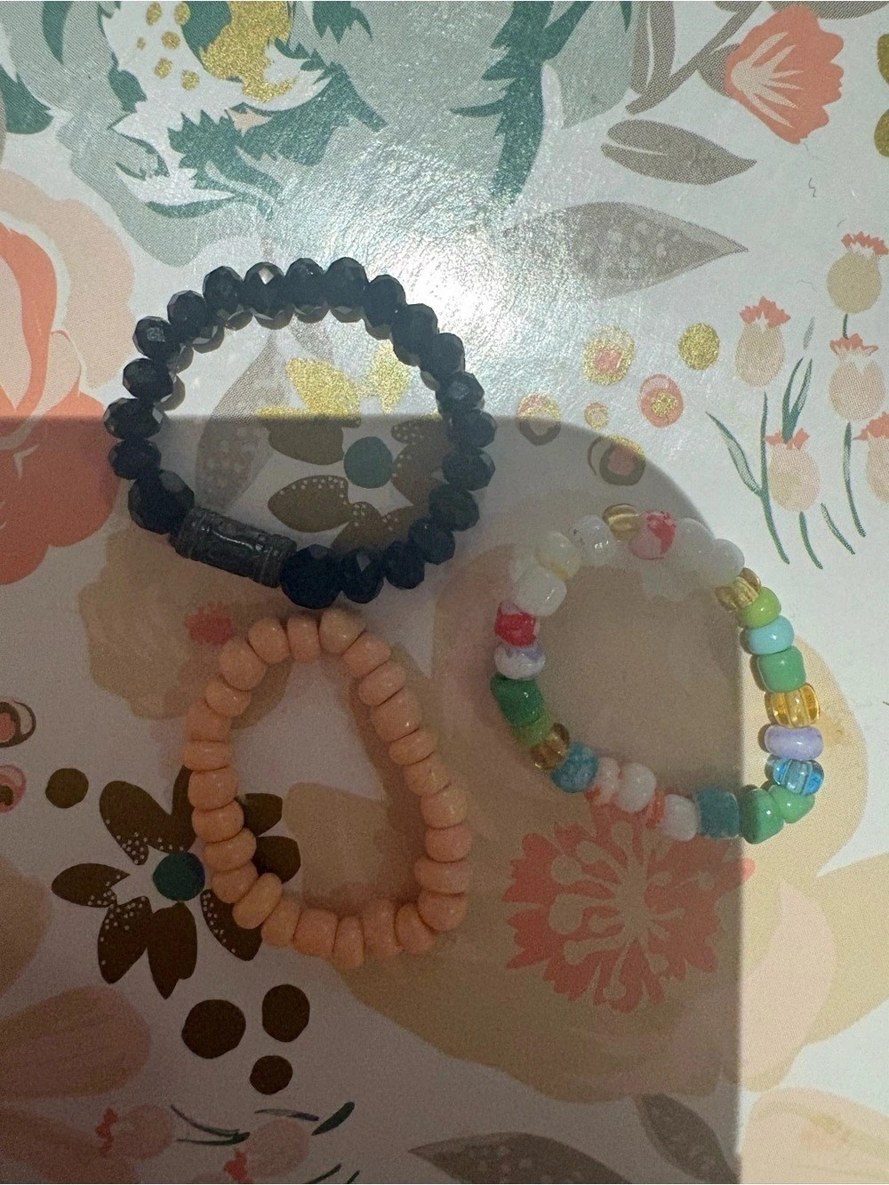 3 for $19 3 Beaded Stretch rings Set in Pink & Multicolor